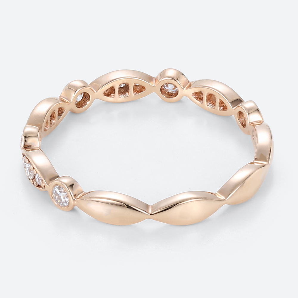 0.24ct Lab Diamond Rings​ Vintage Round Cut Stacking Wedding Band in Rose Gold