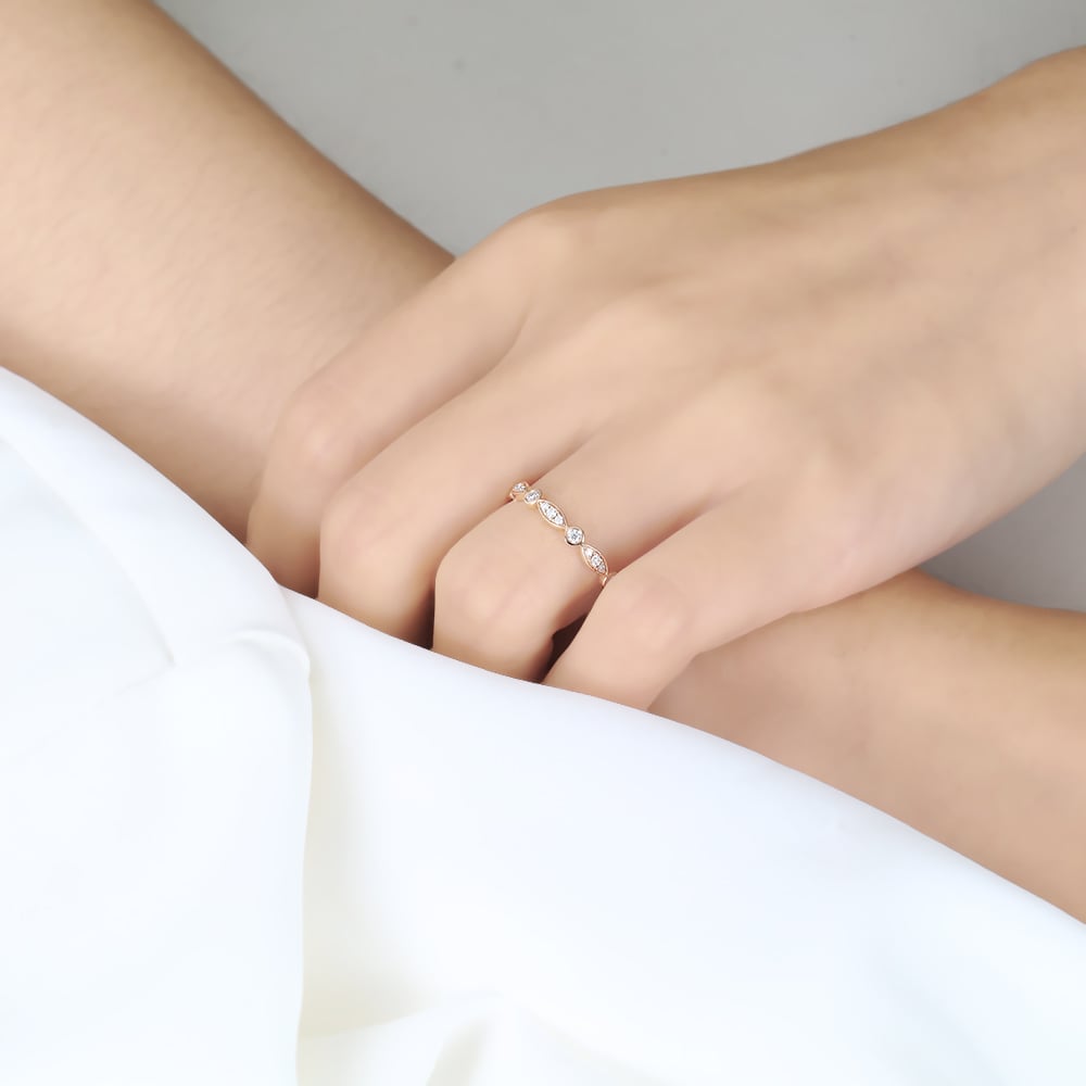 0.24ct Lab Diamond Rings​ Vintage Round Cut Stacking Wedding Band in Rose Gold