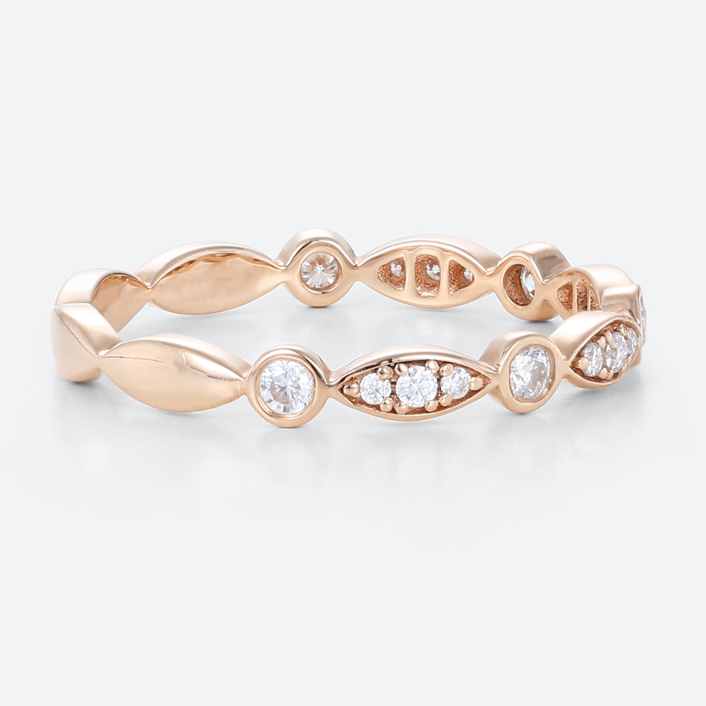 0.24ct Lab Diamond Rings​ Vintage Round Cut Stacking Wedding Band in Rose Gold