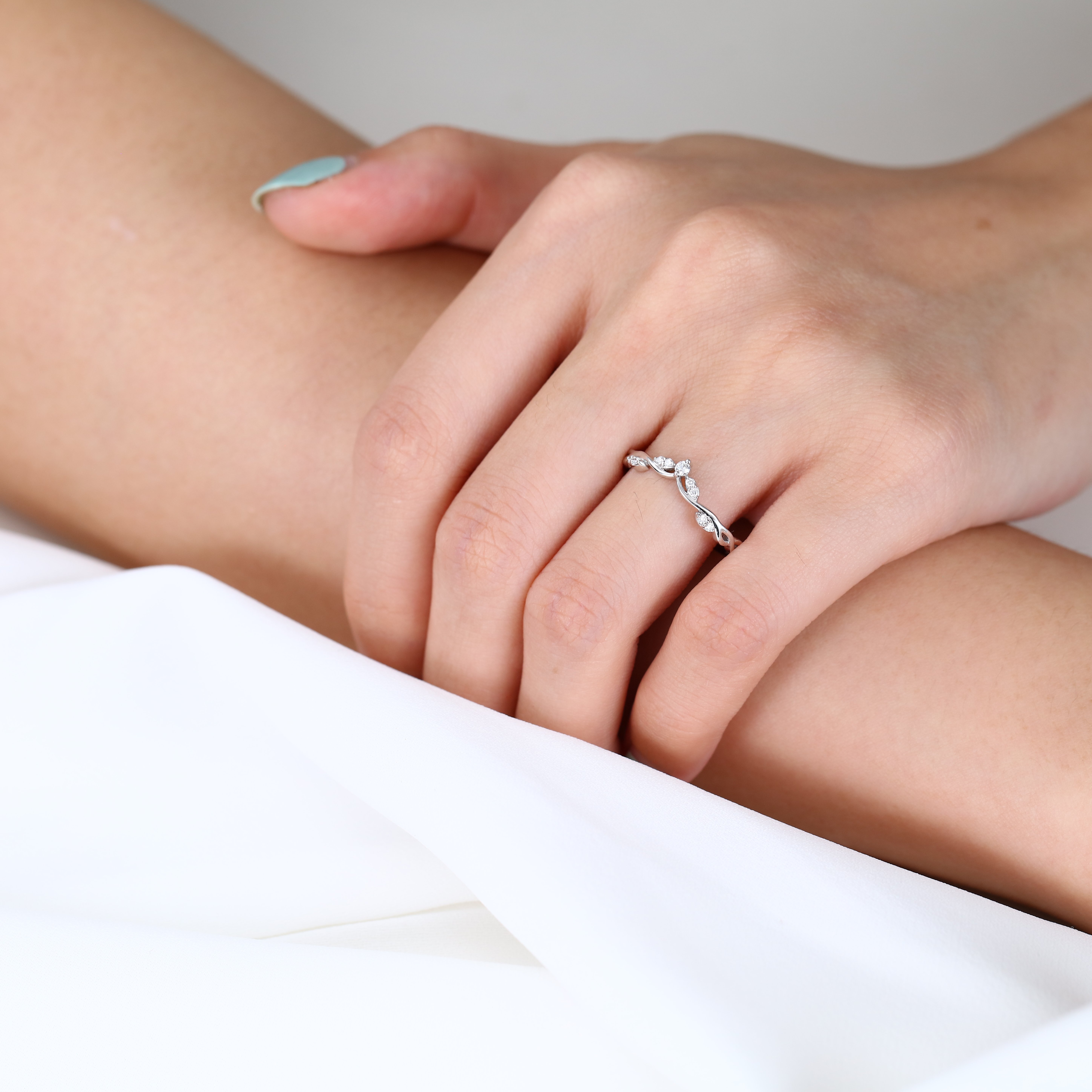 Stacking Ring Lab Diamonds Rings Curved Wedding Band White Gold