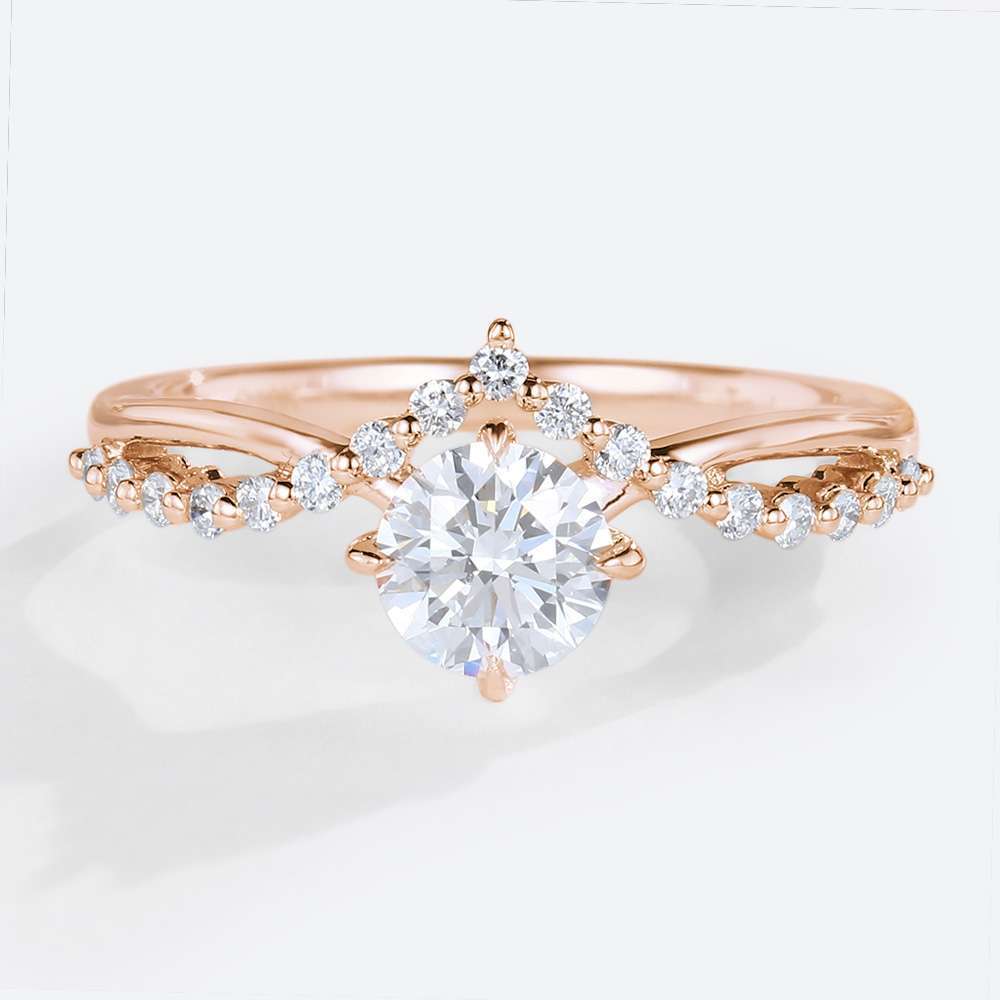 Rose Gold 0.5ct Round Cut Moissanite Claw Engagement Rings Vintage Bridal Ring