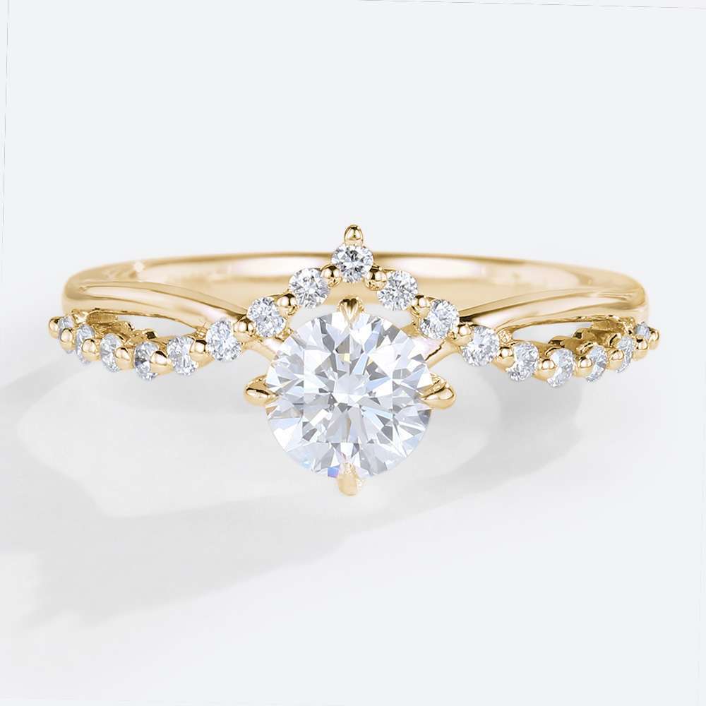 Yellow Gold 0.5ct Round Cut Moissanite Claw Engagement Rings Vintage Bridal Ring