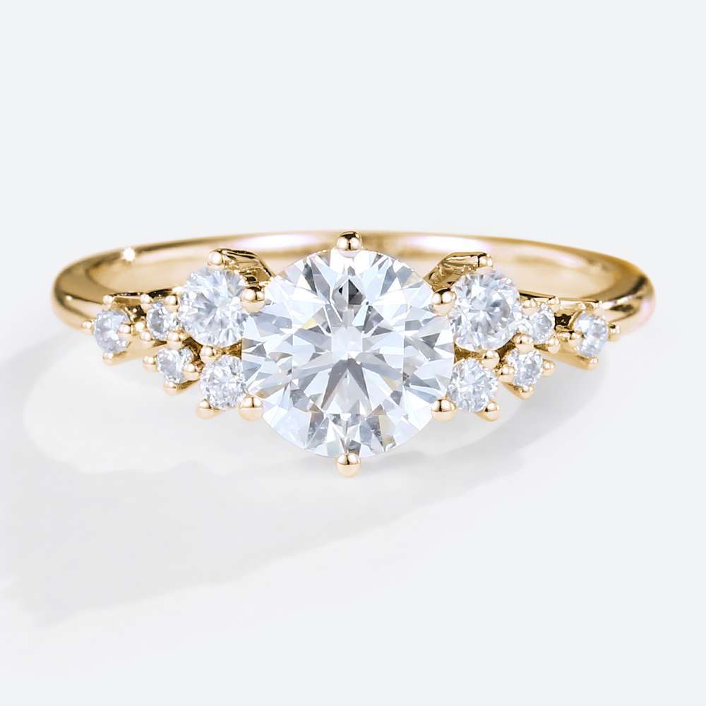 Round Cut Moissanite Cluster Engagement Rings Floral Design Bridal Ring (7)