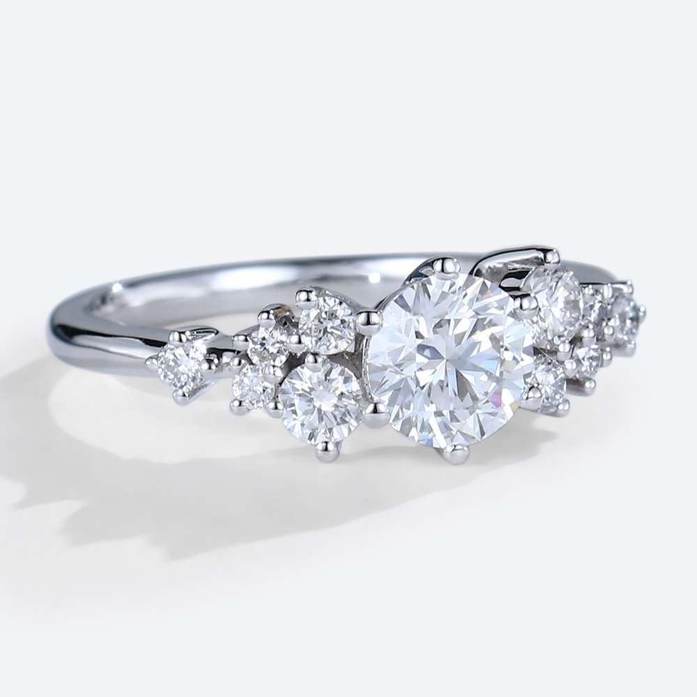 Moissanite Cluster Ring White Gold Engagement Ring for Women