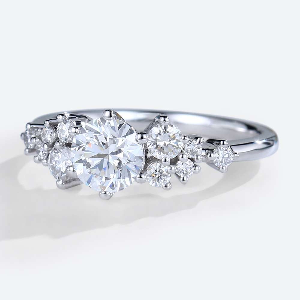 Moissanite Cluster Ring White Gold Engagement Ring for Women