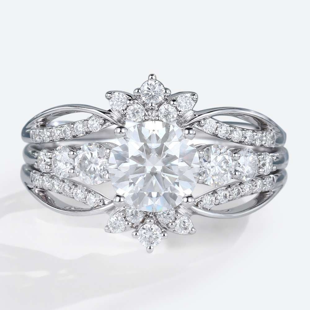 Moissanite Bridal Ring Sets Round White Gold Female Rings Enhancer