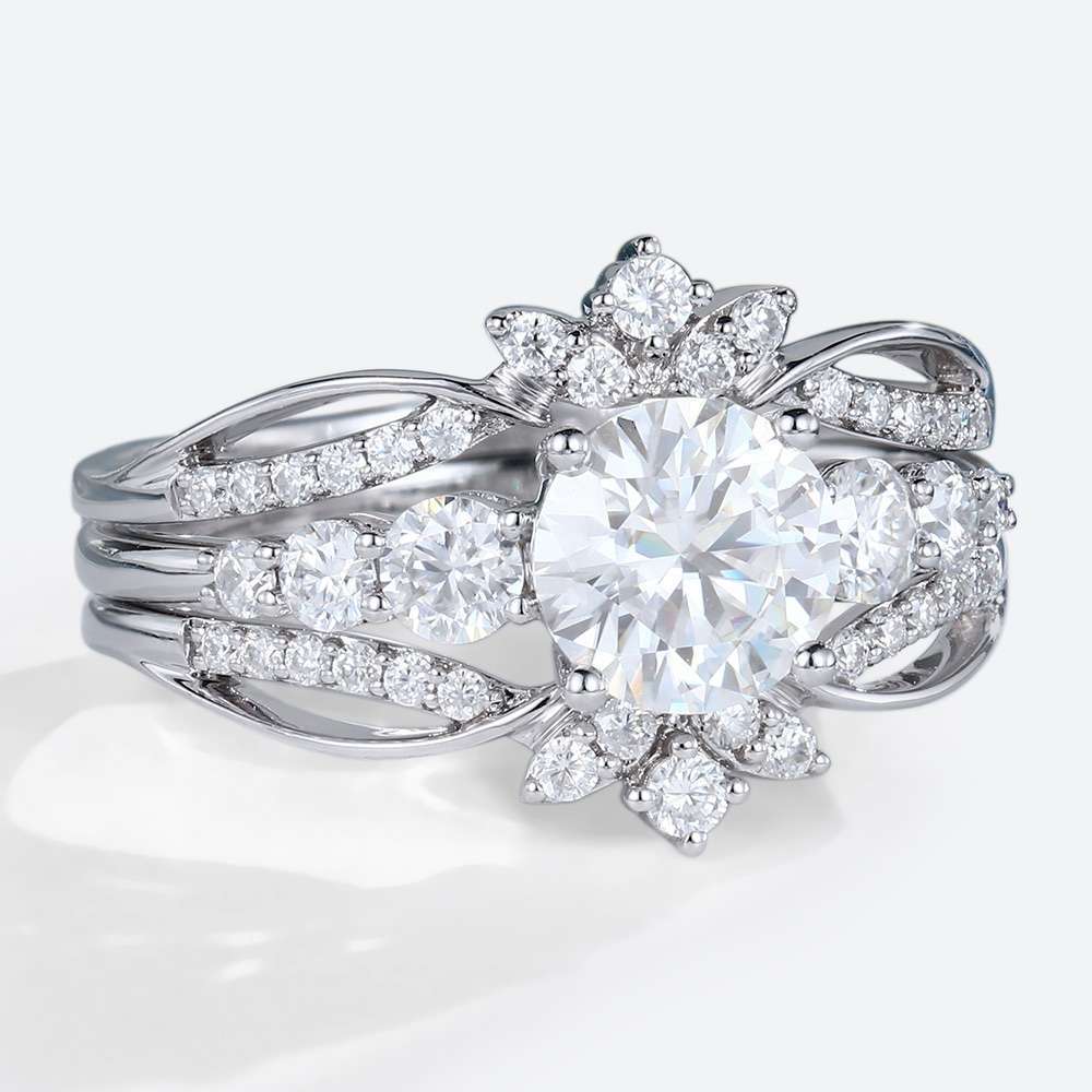 Moissanite Bridal Ring Sets White Gold Female Rings Enhancer