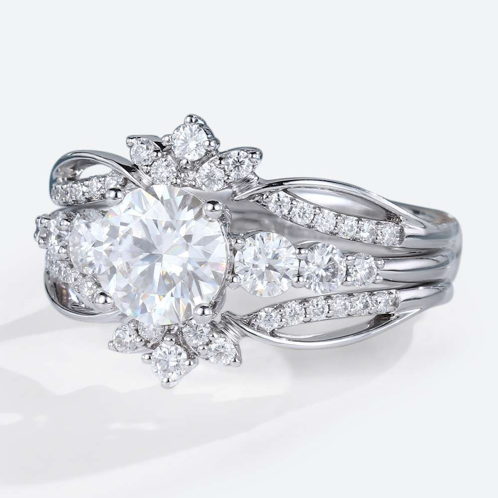 Moissanite Bridal Ring Sets White Gold Female Rings Enhancer