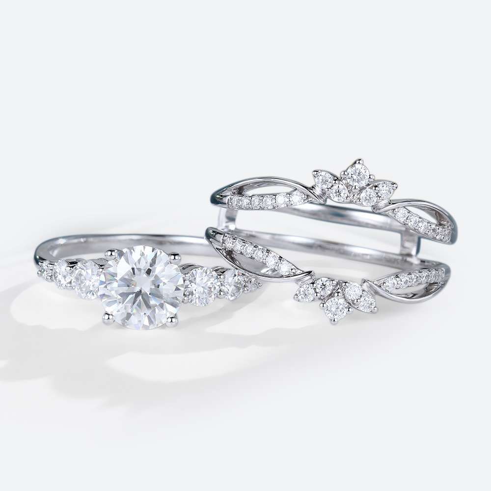 Moissanite Bridal Ring Sets White Gold Female Rings Enhancer