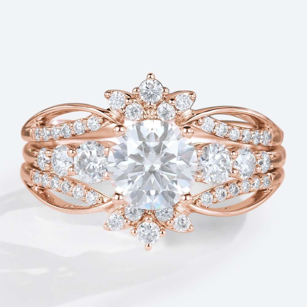 Moissanite Bridal Ring Sets rose Gold Female Rings Enhancer