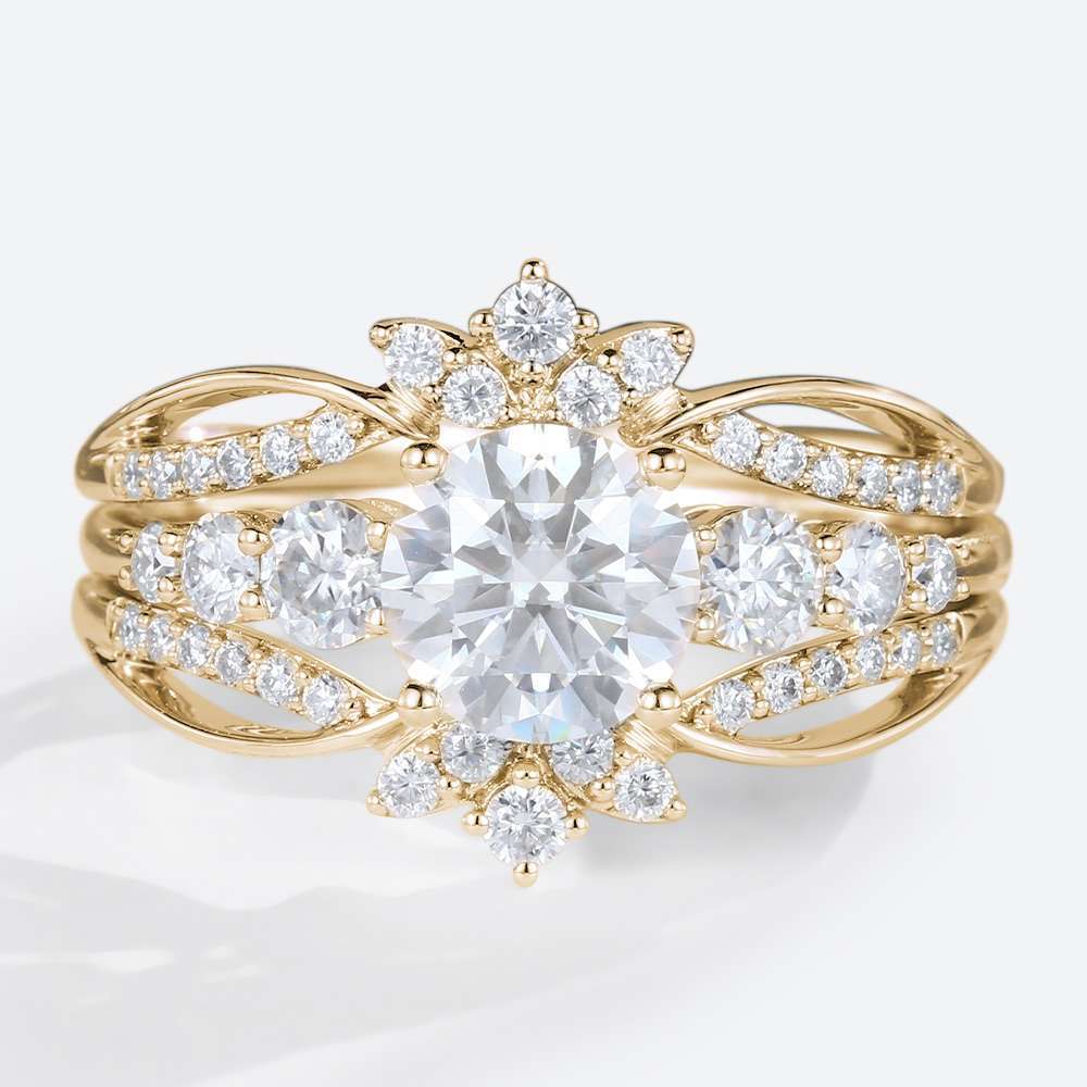 Moissanite Bridal Ring Sets Yellow Gold Female Rings Enhancer