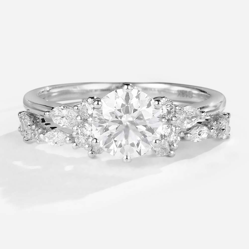 Vintage Moissanite Rings 1ct Classic Round Engagement Ring Set in white gold