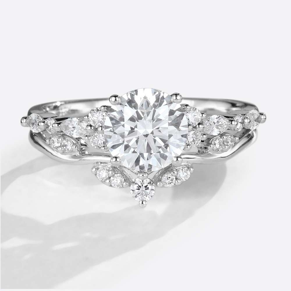 Yellow Gold Engagement Ring Sets Round Cut 1ct Moissanite Ring