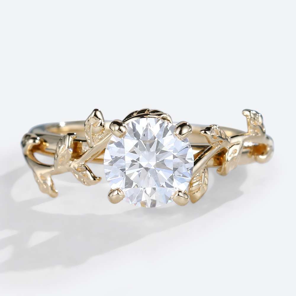 Round Solitaire Ring Moissanite Engagement Ring Nature Inspired Ring