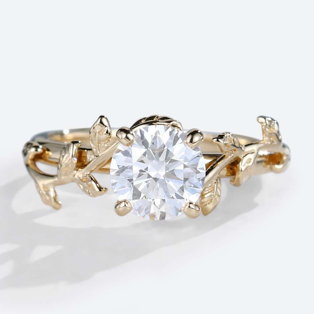Round Solitaire Ring Moissanite Engagement Ring​ Nature Inspired Ring