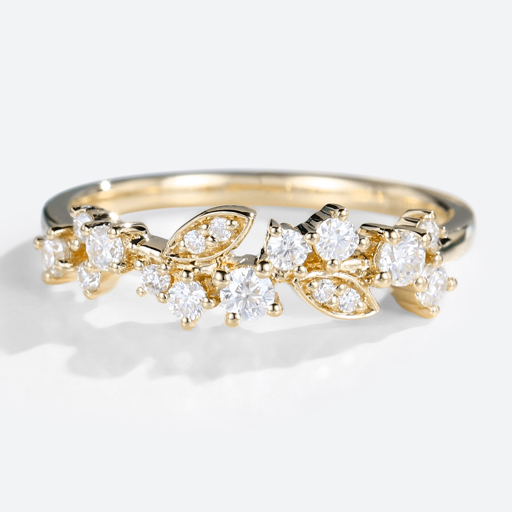 Yellow Gold Moissanite Leaf Curved Matching Wedding Band