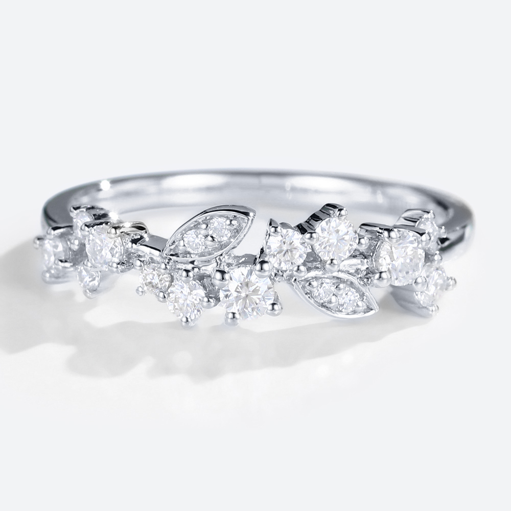 White Gold Moissanite Leaf Curved Matching Wedding Band
