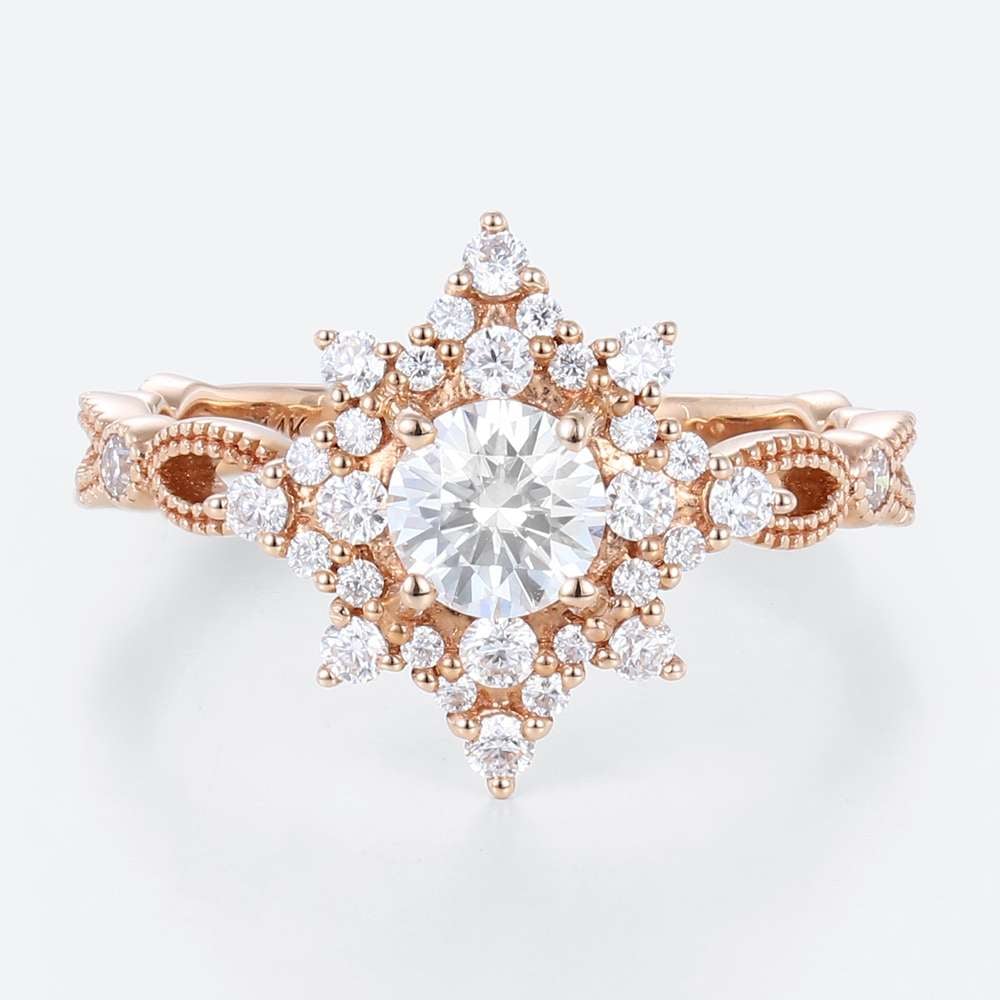 Moissanite Ring Rose Gold Women's Engagement Rings Vintage