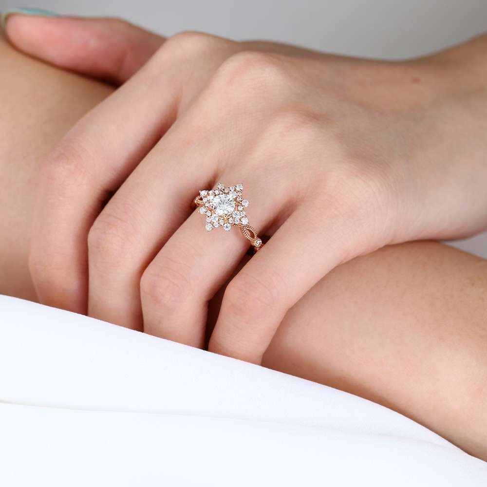 Moissanite Ring Rose Gold Women's Engagement Rings Vintage