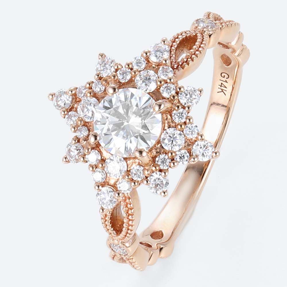 Moissanite Ring Rose Gold Women's Engagement Rings Vintage