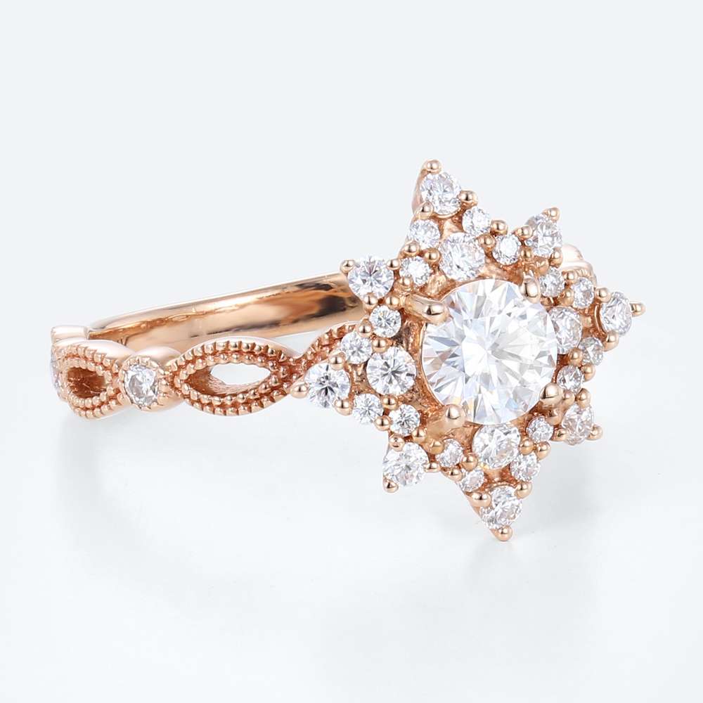 Moissanite Ring Rose Gold Women's Engagement Rings Vintage