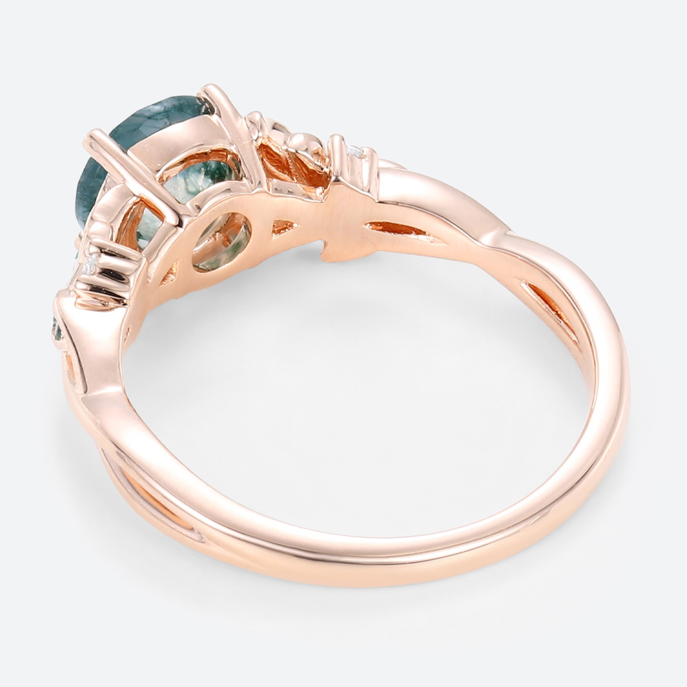 Women's Moss Agate Ring Oval Intricate Leaf Engagement Rings