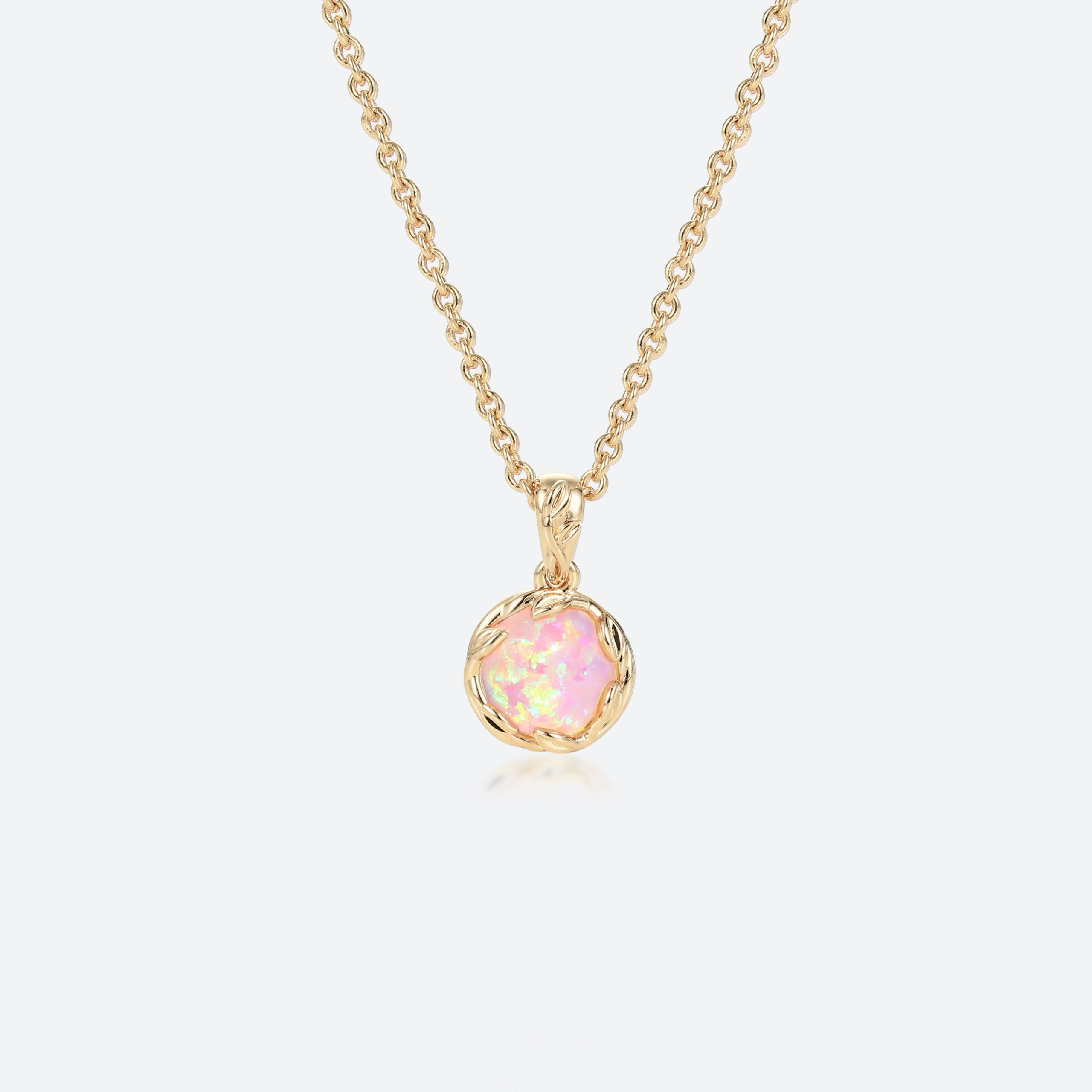 Pink Opal Necklace​ Pendant Necklace Gold​ Yellow Gold Chain Necklace​
