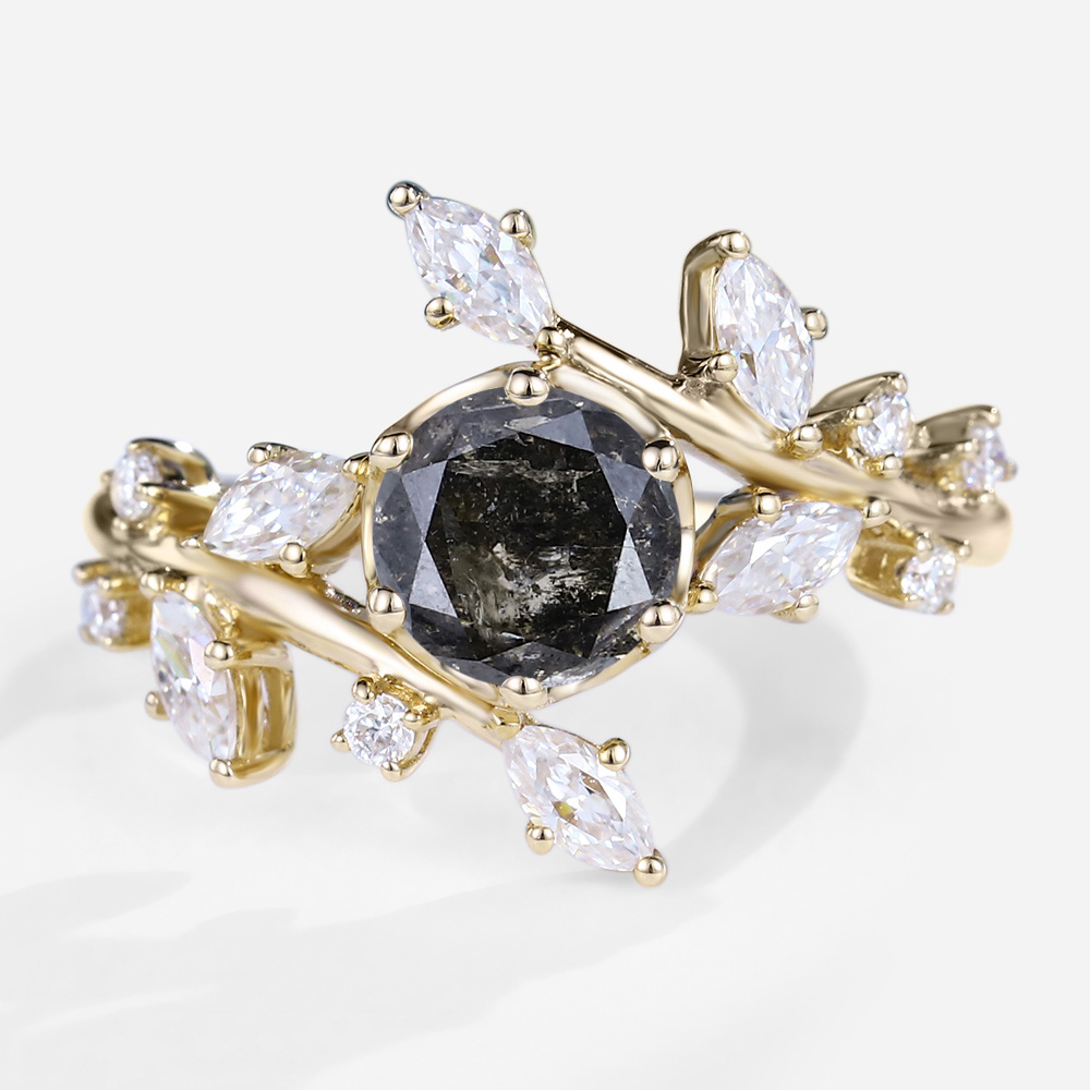 Art Deco Wedding Rings Round Salt And Pepper Diamond Rings
