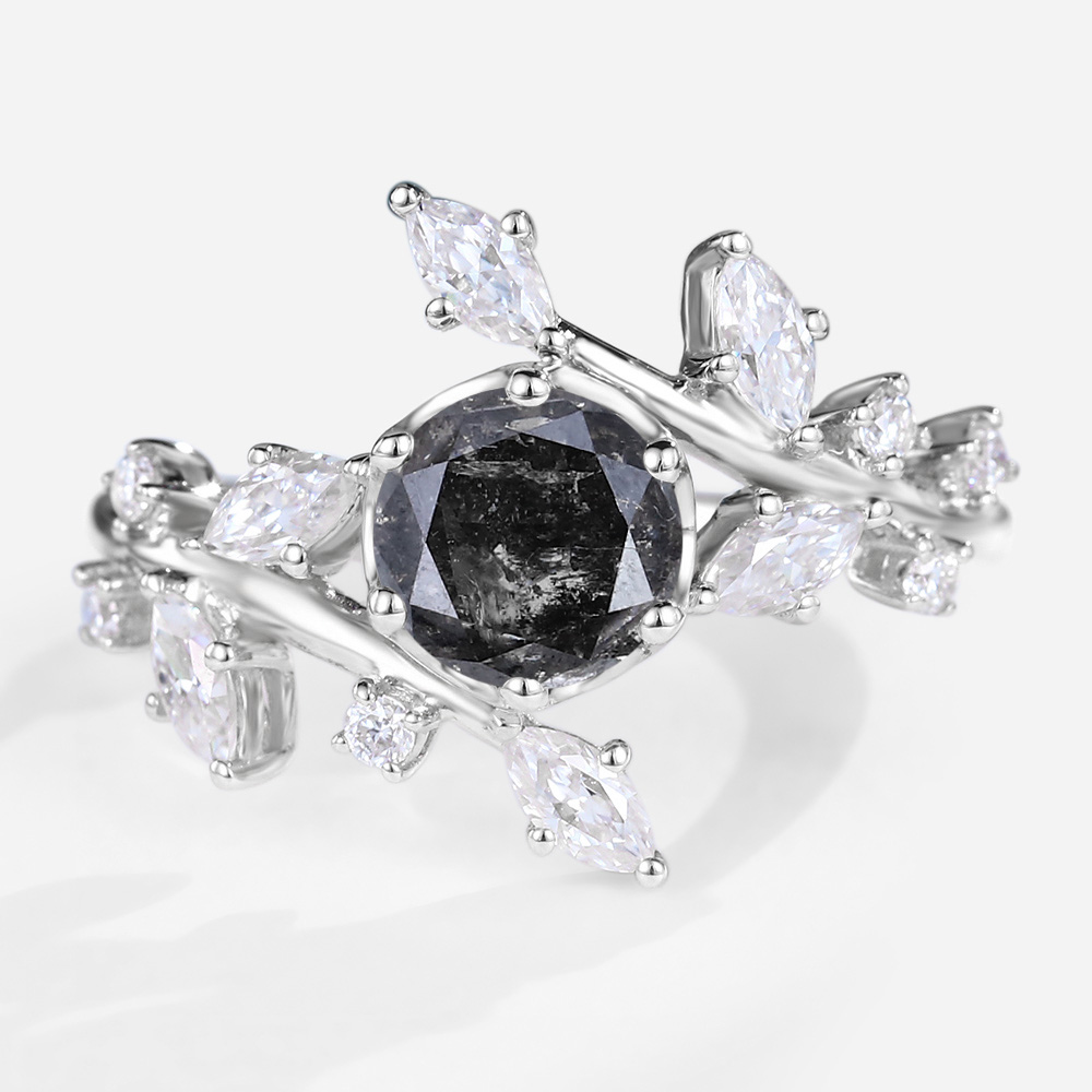 Art Deco Wedding Rings Round Salt And Pepper Diamond Rings