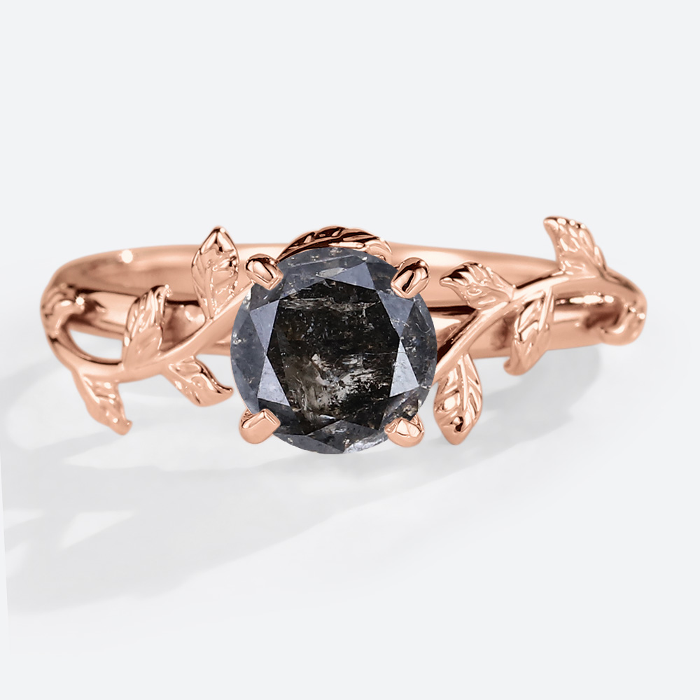 Solitaire Diamond Ring Salt & Pepper Diamond Vine Bridal Ring