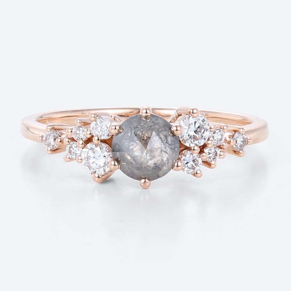 Salt and Pepper Diamond Wedding Ring Rose Gold Cluster Rings