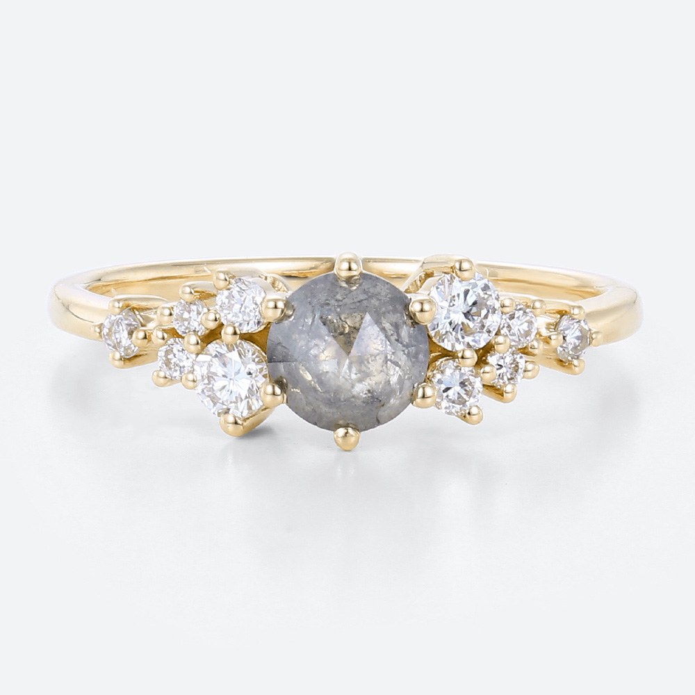 Salt and Pepper Diamond Wedding Ring Yellow Gold Cluster Rings