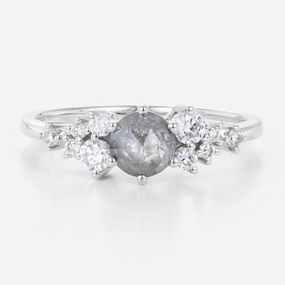 Salt and Pepper Diamond Wedding Ring White Gold Cluster Rings