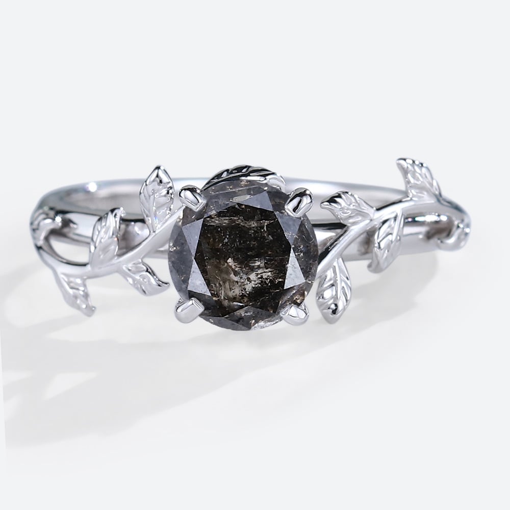 Solitaire Diamond Ring Salt & Pepper Diamond Vine Bridal Ring