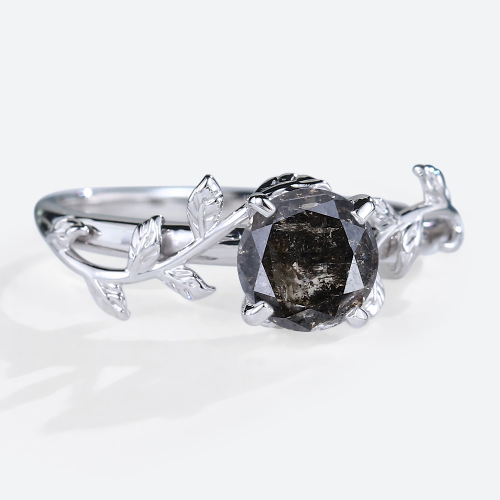 Solitaire Diamond Ring Salt & Pepper Diamond Vine Bridal Ring