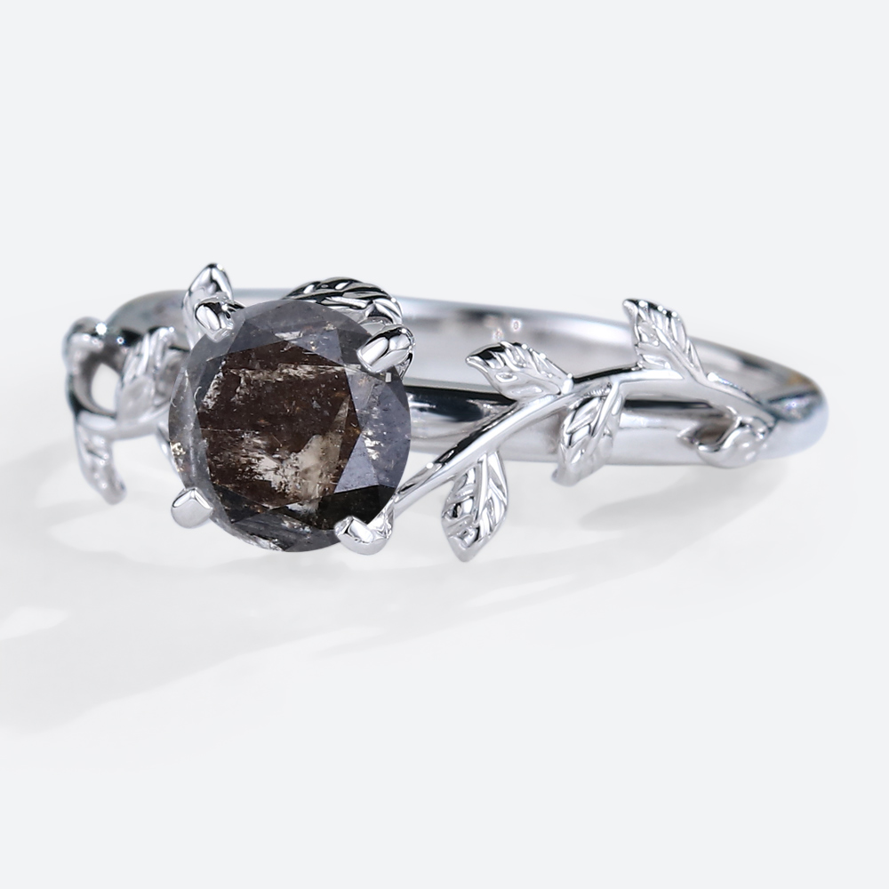 Solitaire Diamond Ring Salt & Pepper Diamond Vine Bridal Ring