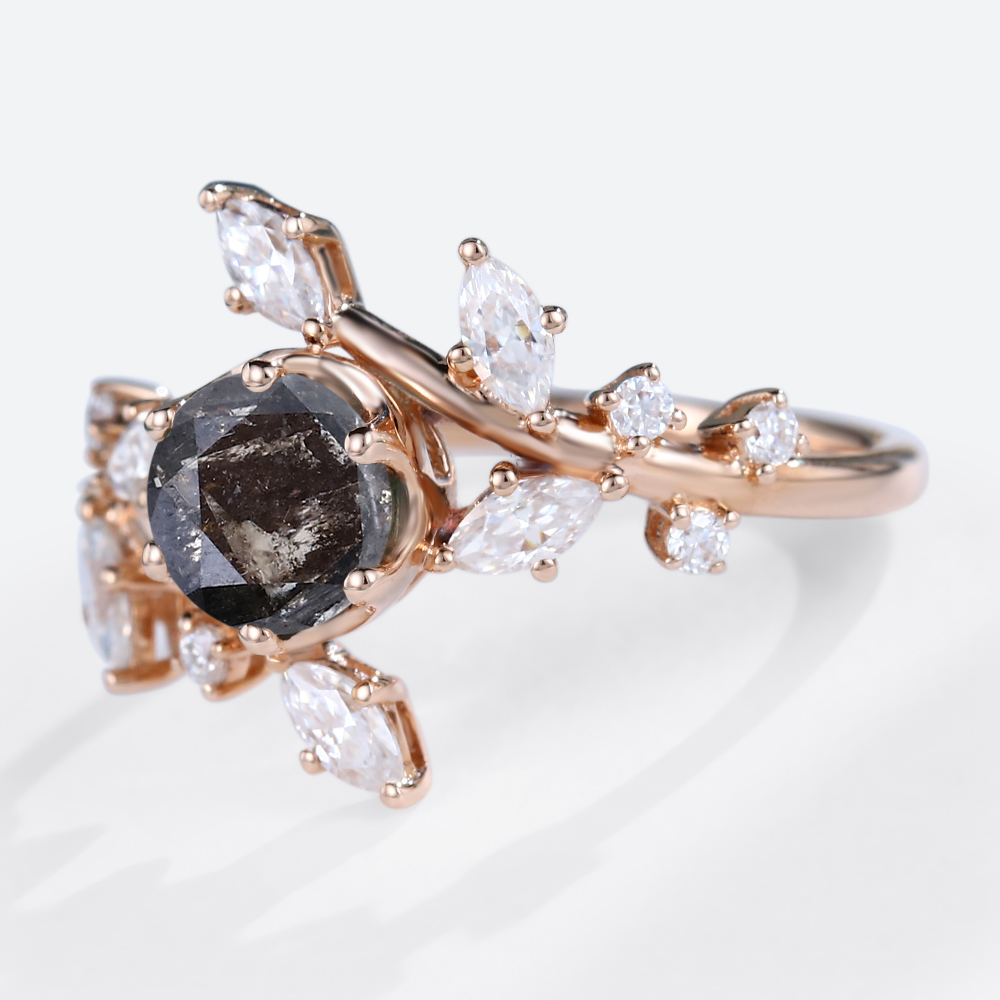 Solitaire Diamond Ring Salt & Pepper Diamond Vine Bridal Ring