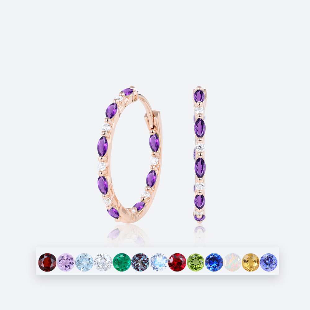Round & Marquise Cut Birthstone Huggie Earrings Glamorous Hoop Earrings