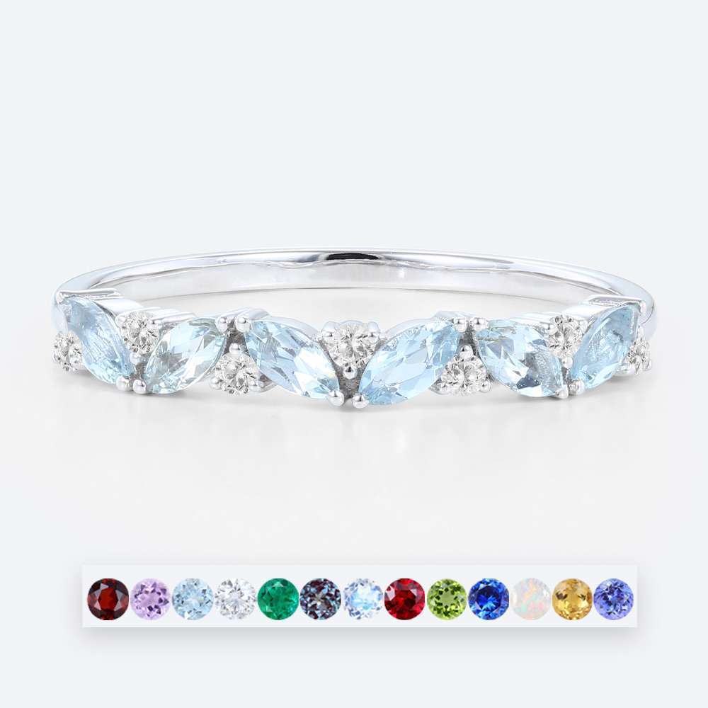 Birthstone Stack Rings Unique 14k White Gold Engagement Ring