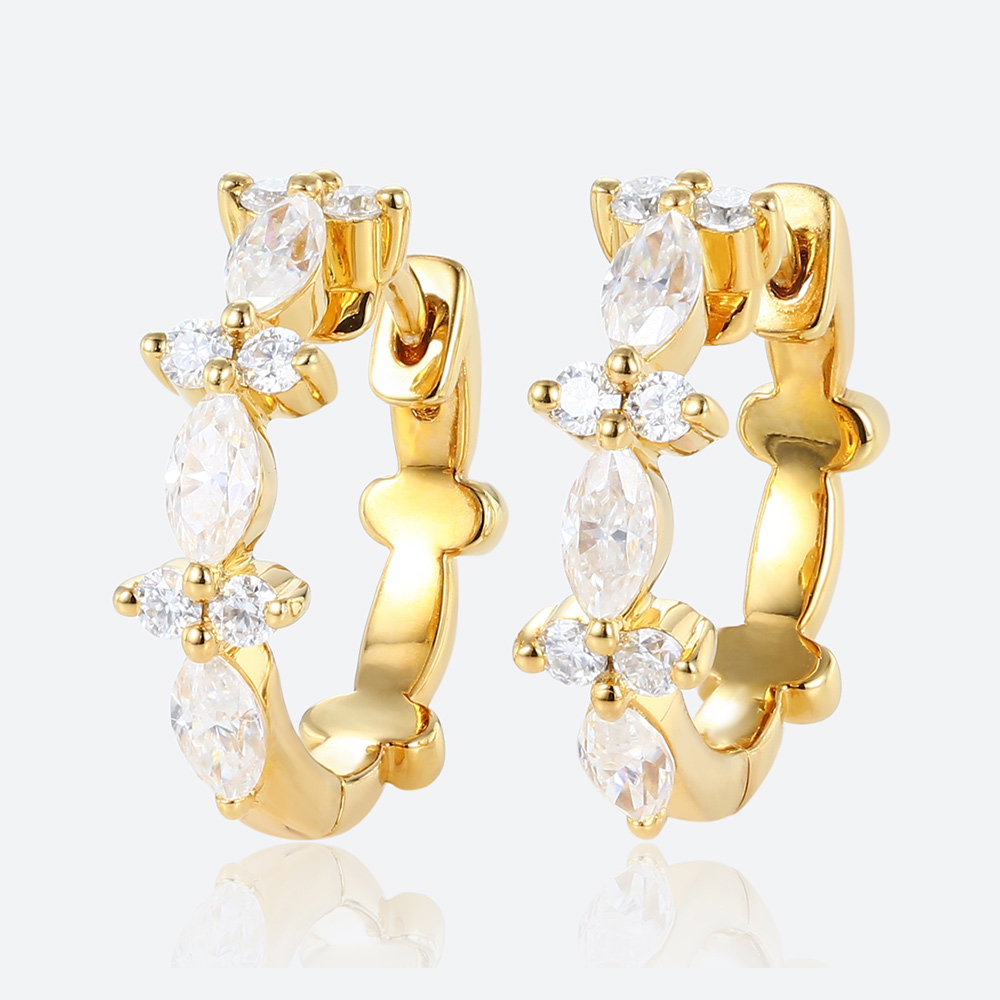 Round & Marquise Cut Lab Diamond Chic Hoop Earrings Modern Glamour Earrings