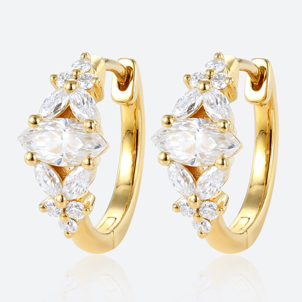 Lab Diamond Hoop Earrings​ Marquise Cut Diamond Floral Earrings