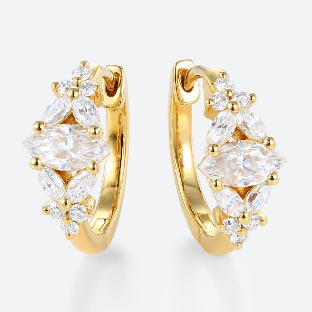 Lab Diamond Hoop Earrings​ Marquise Cut Diamond Floral Earrings