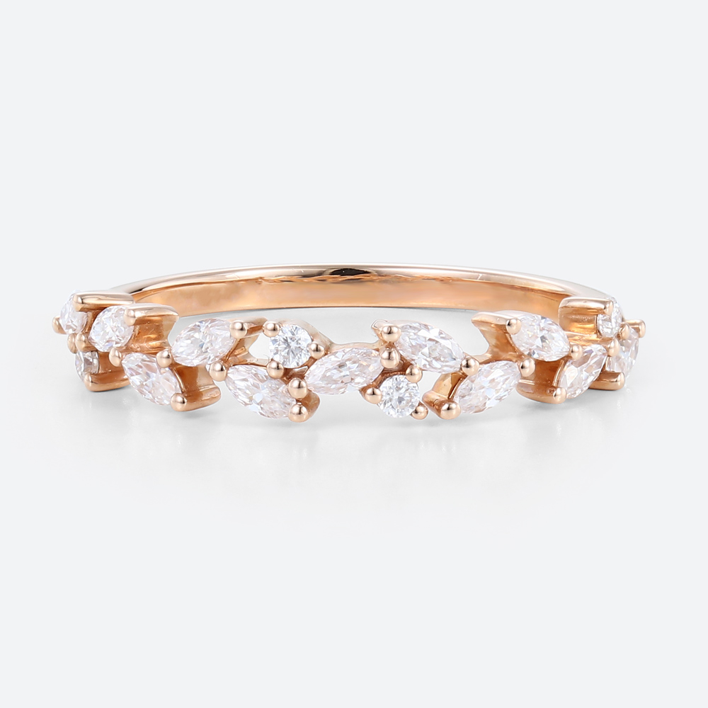 Ladies Gold Wedding Band Lab Grown Marquise Diamond Ring