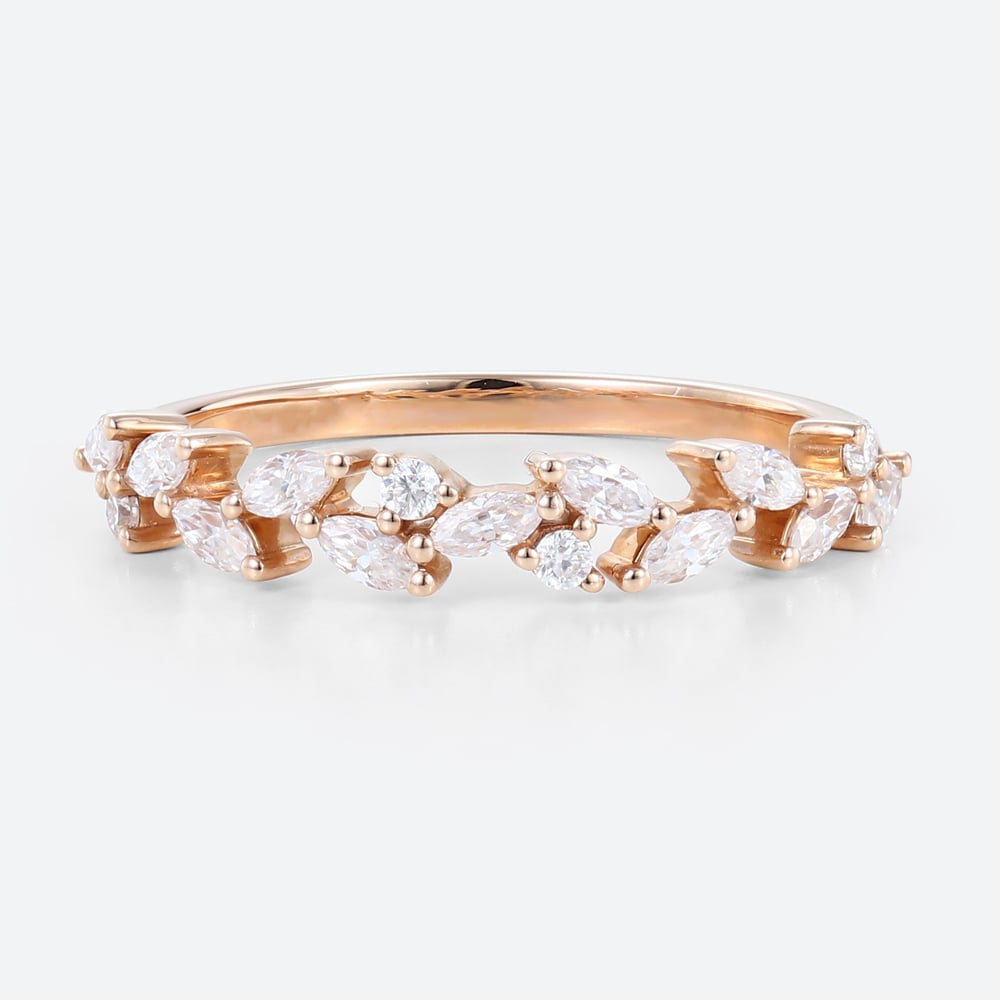 Ladies Gold Wedding Band Lab Grown Marquise Diamond Ring