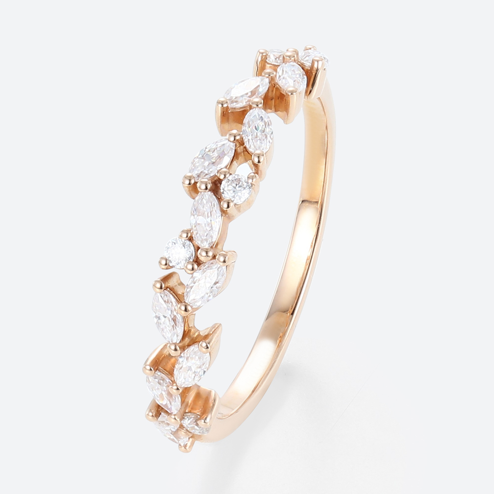 Ladies Gold Wedding Band Lab Grown Marquise Diamond Ring