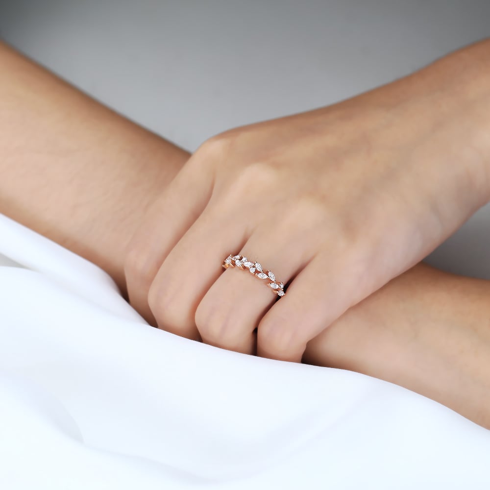 Ladies Gold Wedding Band Lab Grown Marquise Diamond Ring