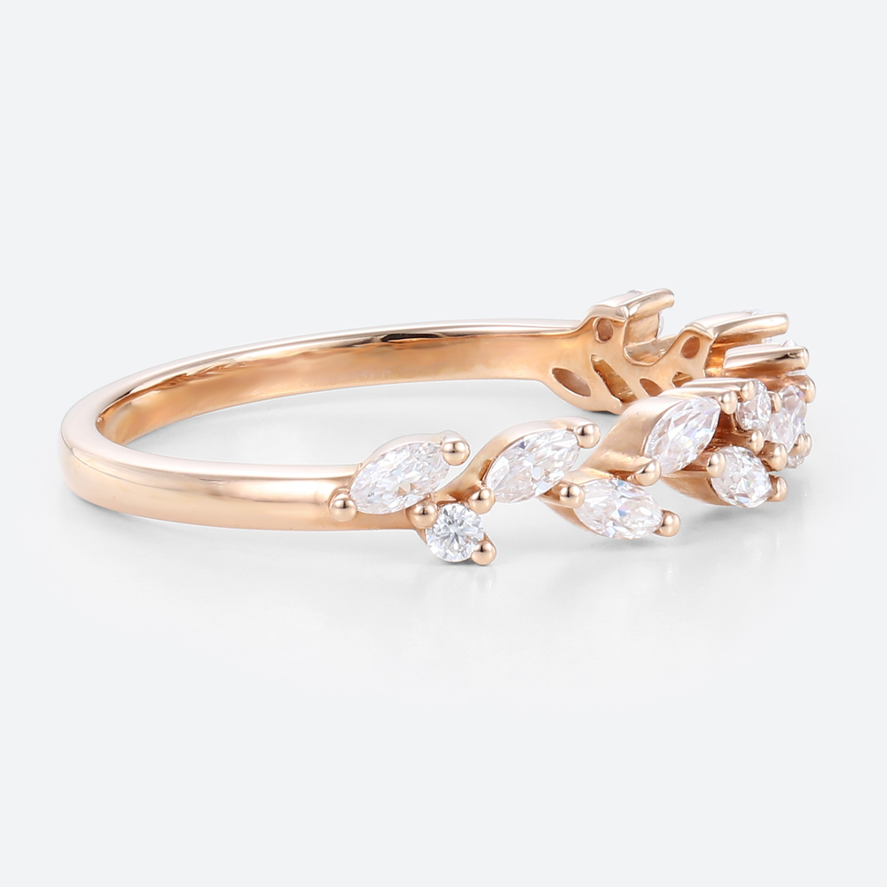 Ladies Gold Wedding Band Lab Grown Marquise Diamond Ring