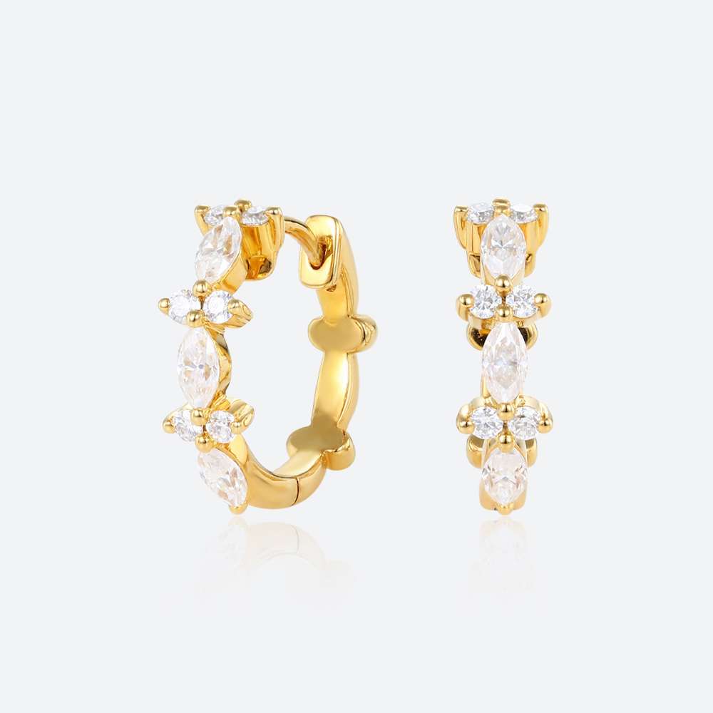 Round &amp; Marquise Cut Lab Diamond Chic Hoop Earrings Modern Glamour Earrings