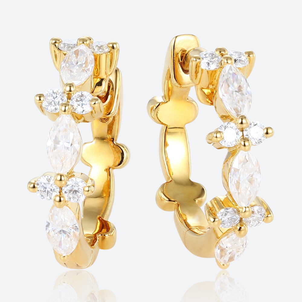 Round &amp; Marquise Cut Lab Diamond Floral Hoop Earrings Modern Glamour Earrings (2)
