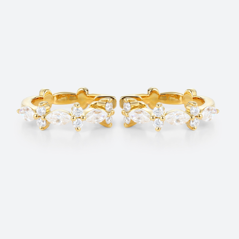 Round &amp; Marquise Cut Lab Diamond Floral Hoop Earrings Modern Glamour Earrings (3)